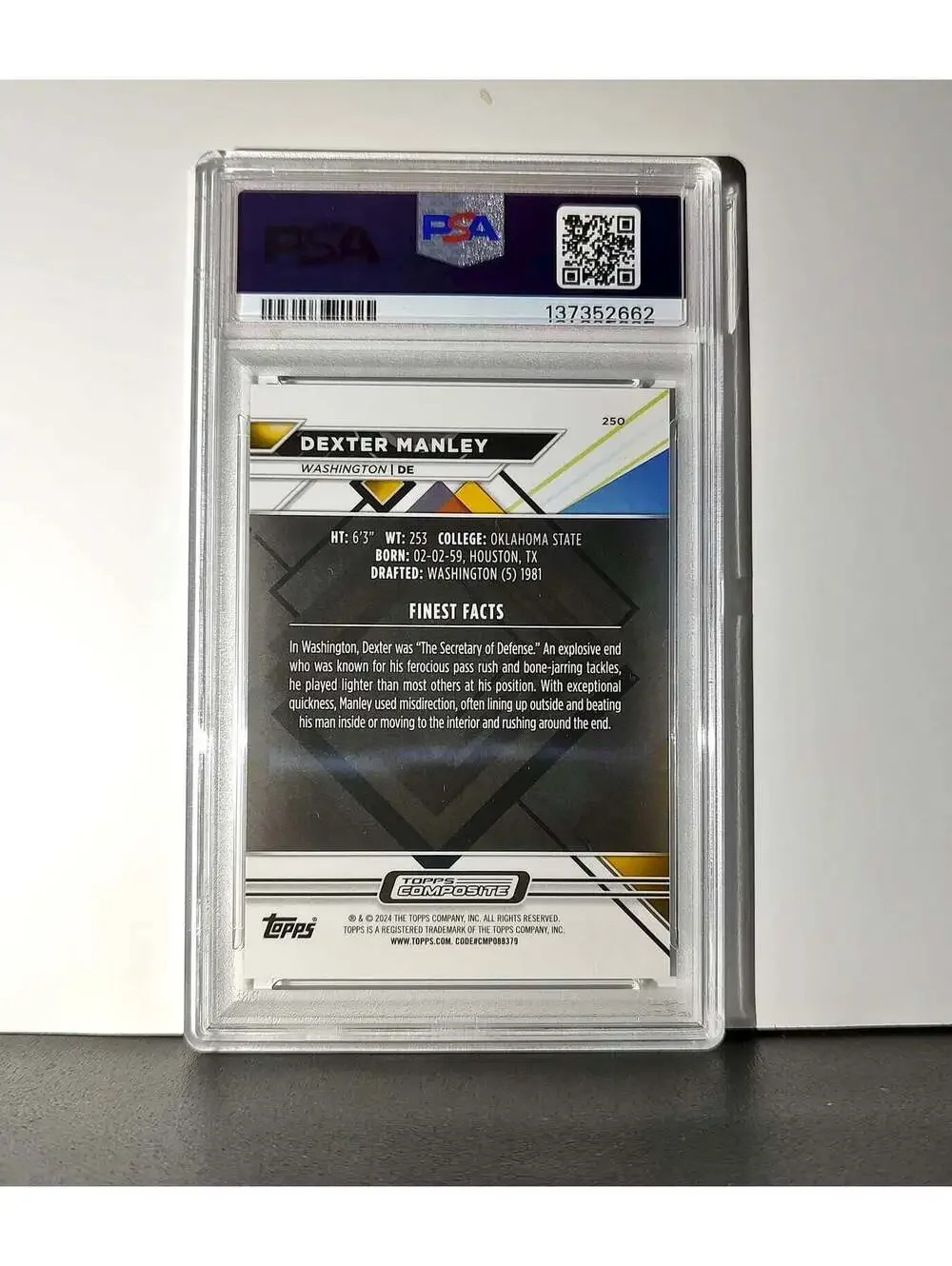 Dexter Manley 2023 Topps Finest 02/15 #250 Black Refractors PSA 10 Gem Mint